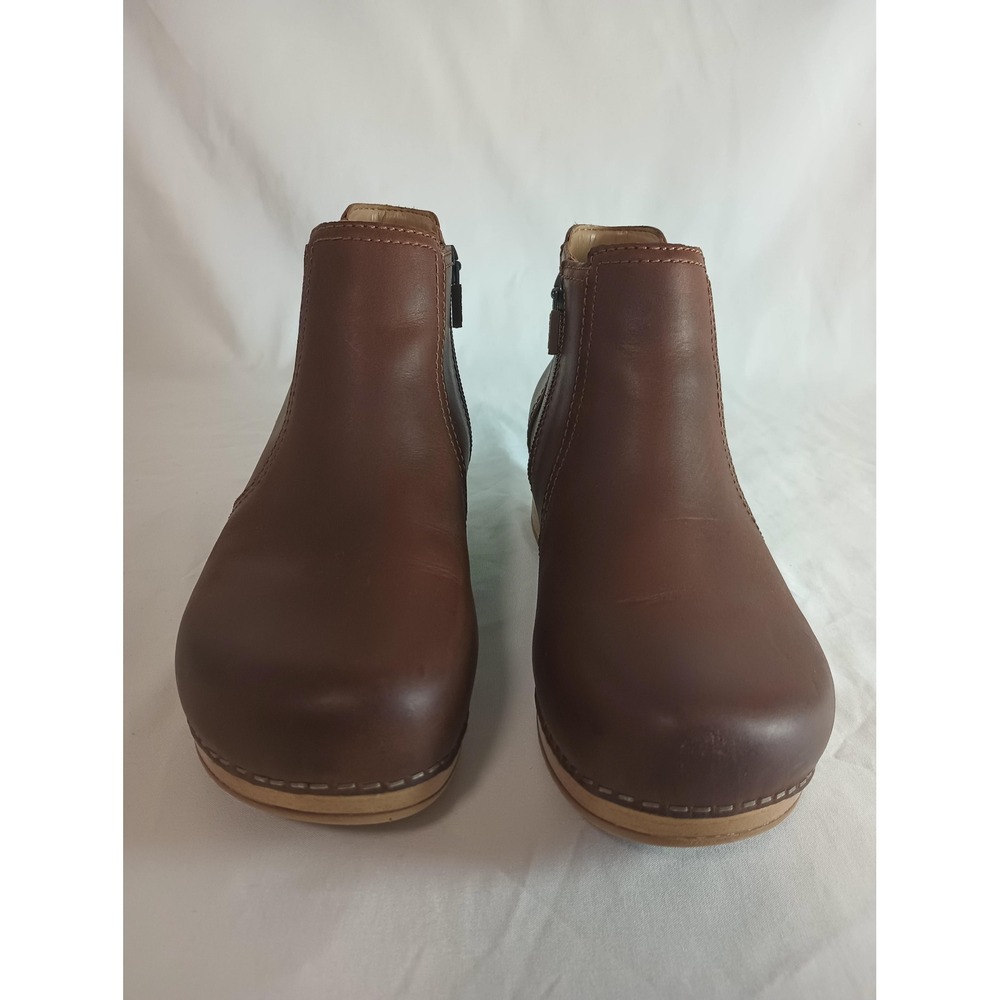 Dansko Barbara Brown Leather Ankle Boots Clog Booties Side Zip Womens Size 37 - Picture 2 of 9